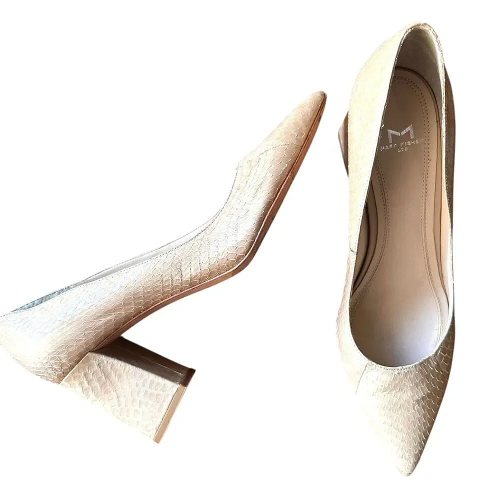 MARC FISHER LTD Zala Snake Print Pointed Toe‎ Heel Beige Sz 9